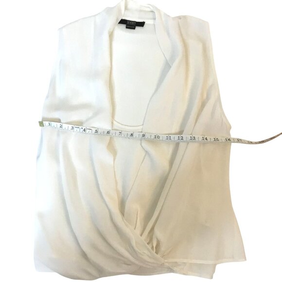 SEVENTY Women Ivory Silk Draped Blouse Sleeveless Layered Overlay Italian M - Picture 5 of 8